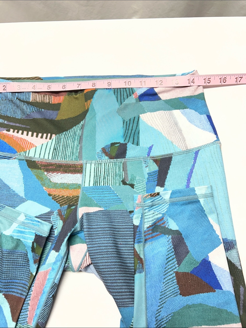 Prana Multicolor Abstract Pattern Leggings with Olive Waistband - Picture 4 of 7